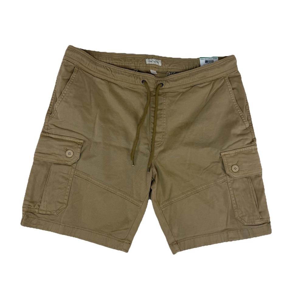 Sun & Stone Men's Pull On Cargo Shorts Sz Large 8" Inseam Dull Gold Khaki L NEW